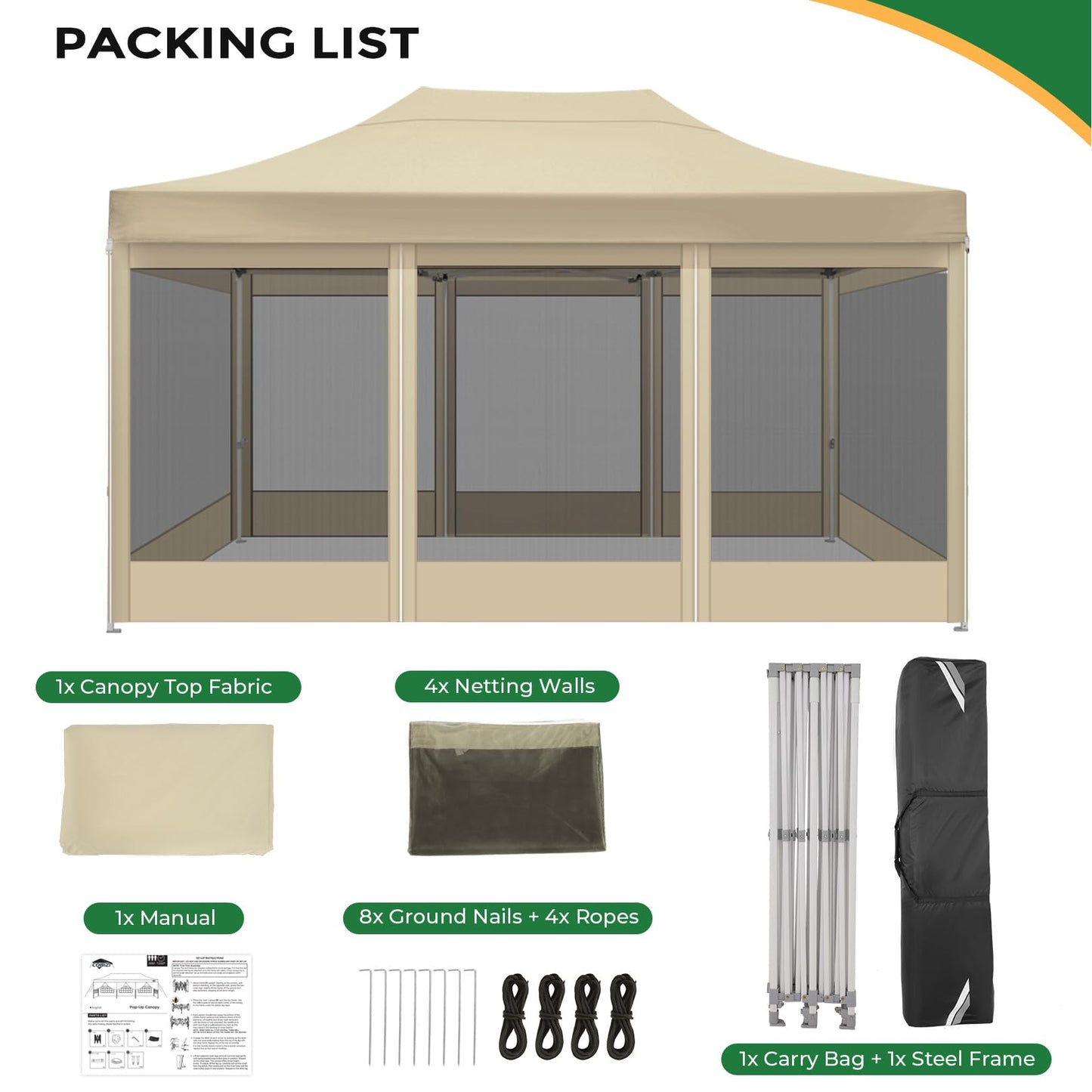 COBIZI Folding Gazebo 3 x 3 m Gazebo 3 x 3 m Waterproof Stable Party Tent Foldable with 4 Side Walls Mosquito Net Pop Up Garden Gazebo Anti-UV for Garden, Grey