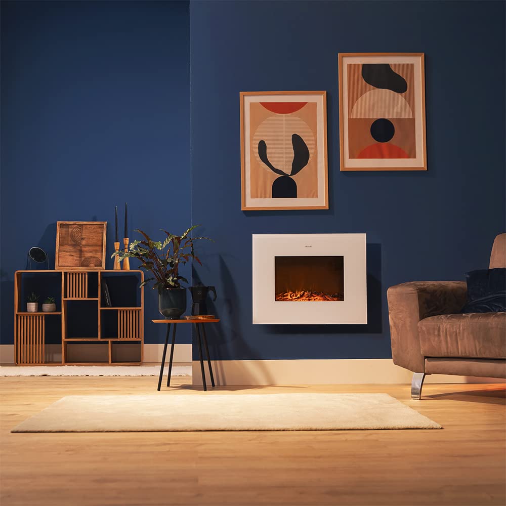 Cecotec Ready Warm 2200 Curved Flames Electric Fireplace with Remote Control, 22 Inch, 2000 W with 2 Power Levels, Curved Tempered Glass Scoreboard, 2 LED Lights, 20 m2