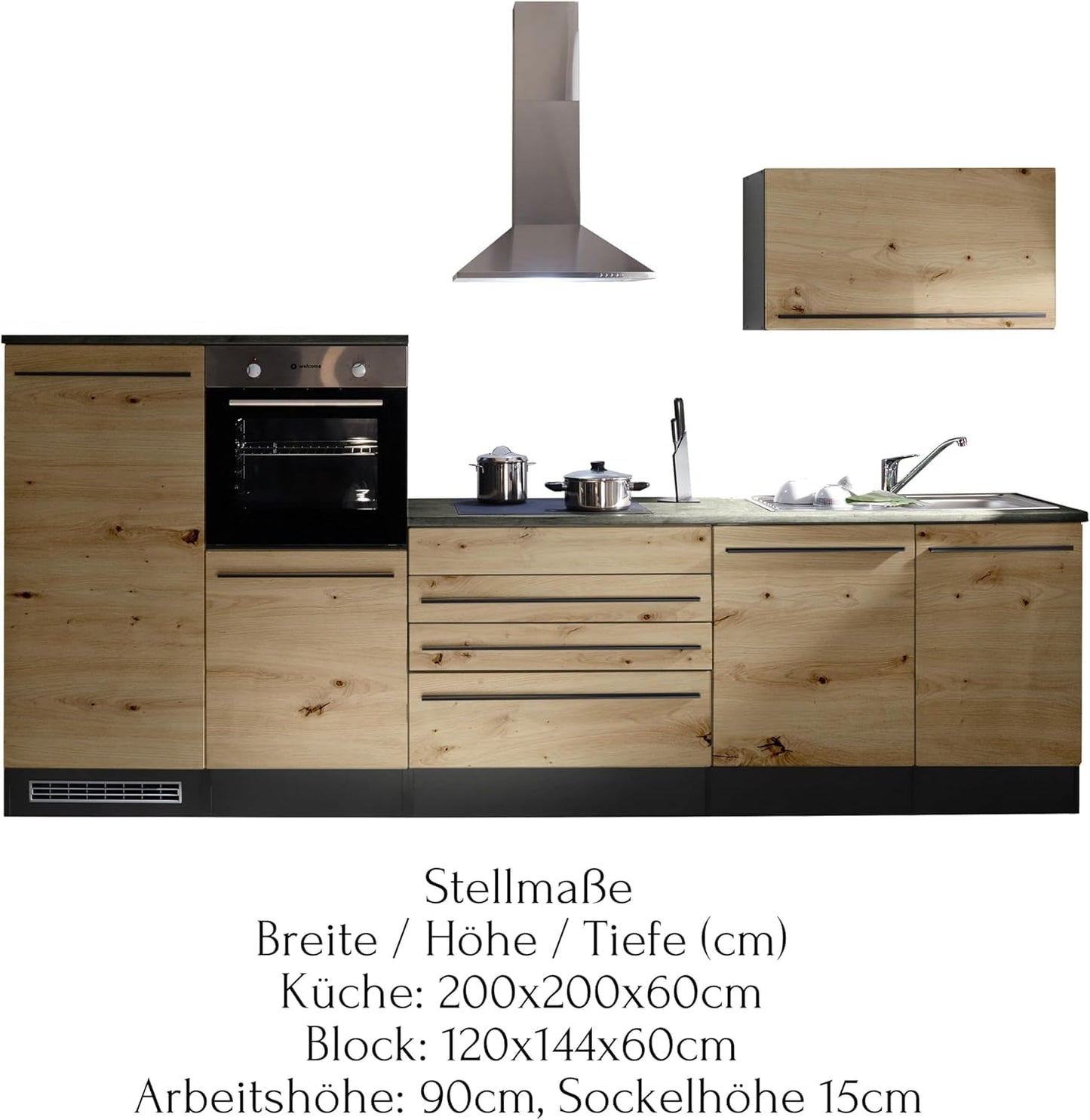 Jazz 4 Modern Corner Kitchen with Electrical Appliances in White High Gloss, Metallic Grey - Spacious Kitchen Unit in L-Shaped with Lots of Storage Space - 320 x 200 x 60 cm (W x H x D)