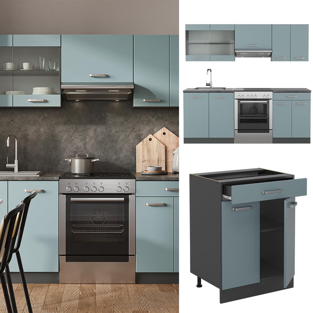Vicco R-Line Kitchen Unit, White High-Gloss / Anthracite, 200 cm without Worktop