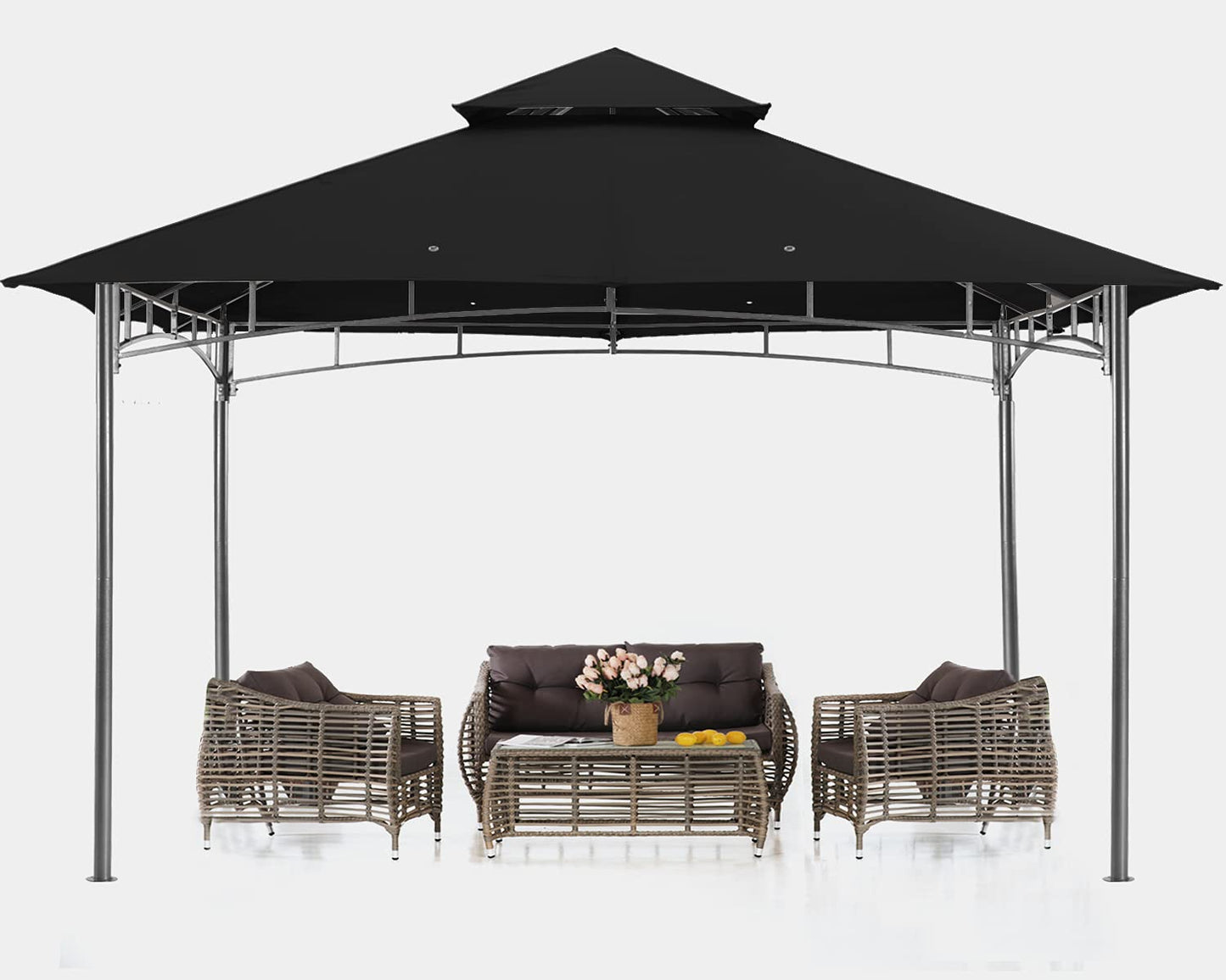 ABCCANOPY Pavillon 2.5x2.5m Wasserdicht Stabil Winterfest Gartenpavillon，Doppeldachweichdach Hinterhof-Partyzelt mit Netz für Schatten und Regen,Grau