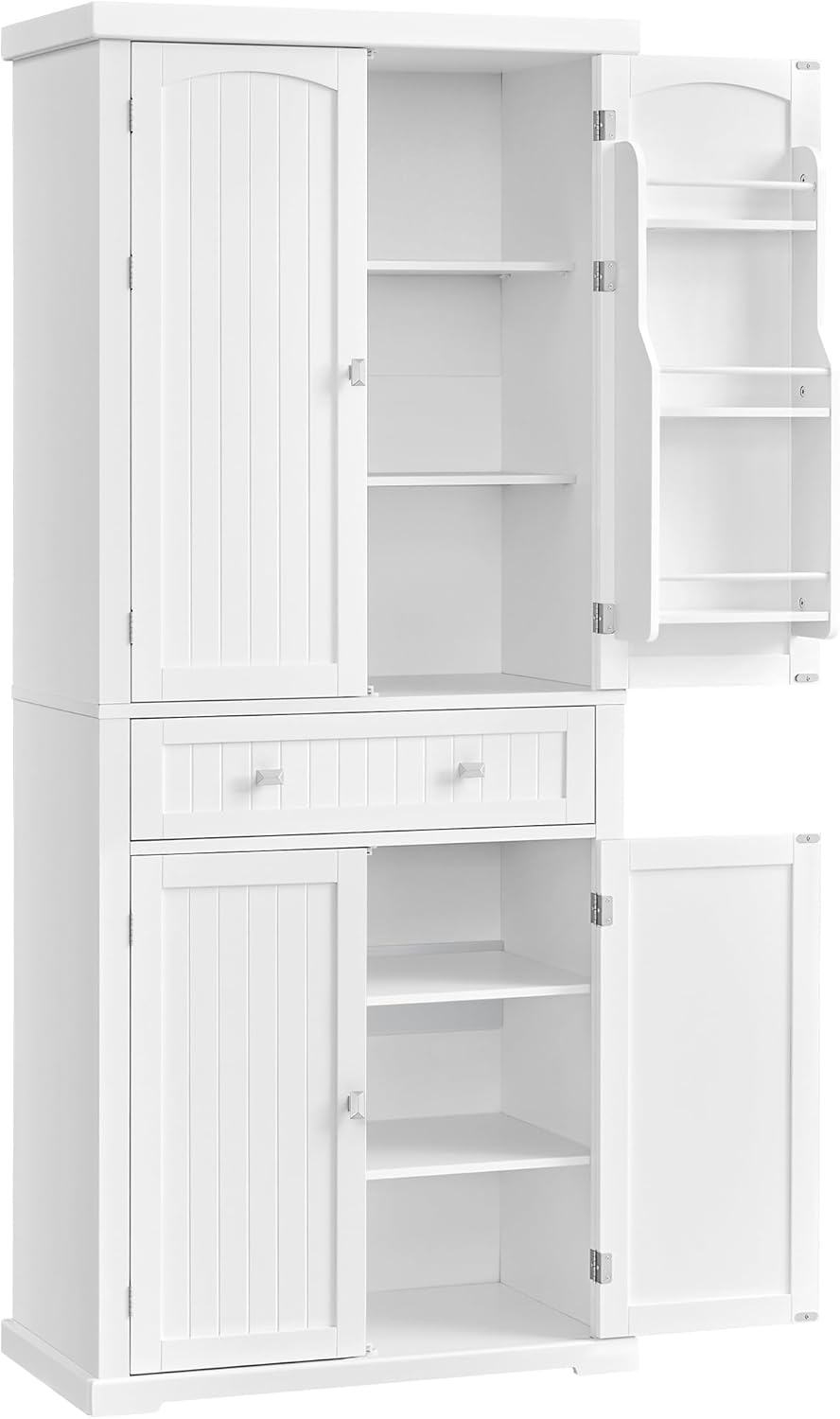 VASAGLE BBC561W21 Kitchen Cabinet, Tall Cabinet Kitchen Buffet Cabinet with Adjustable Shelves, Dining Room Cabinet with Drawers for Living Room Kitchen, 40 x 76 x 182.1 cm, White