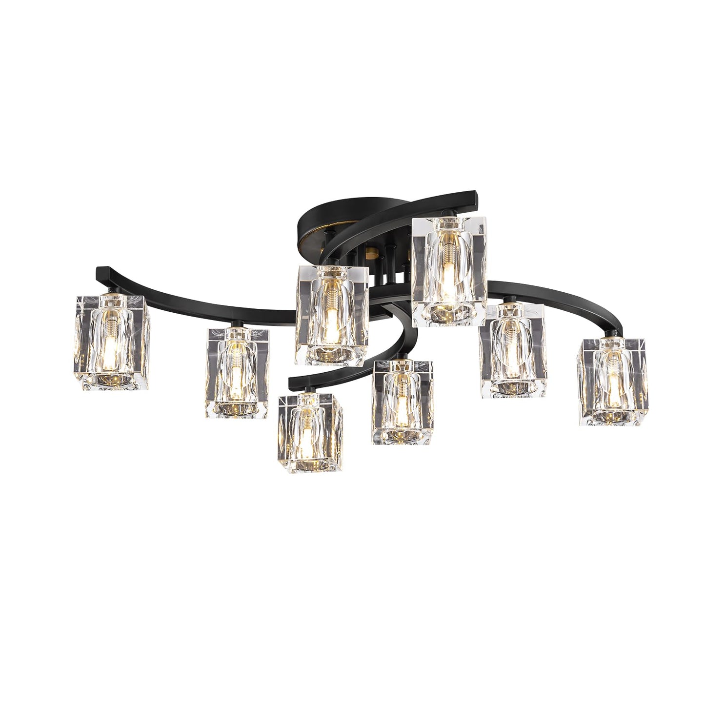 Crystal Ceiling Light, Modern Black and Gold Ceiling Lamp, 8 Lights Design, K9 Crystal Chandelier, Semi-Flush Luxury Ceiling Light for Bedroom, Living Room and Dining Room