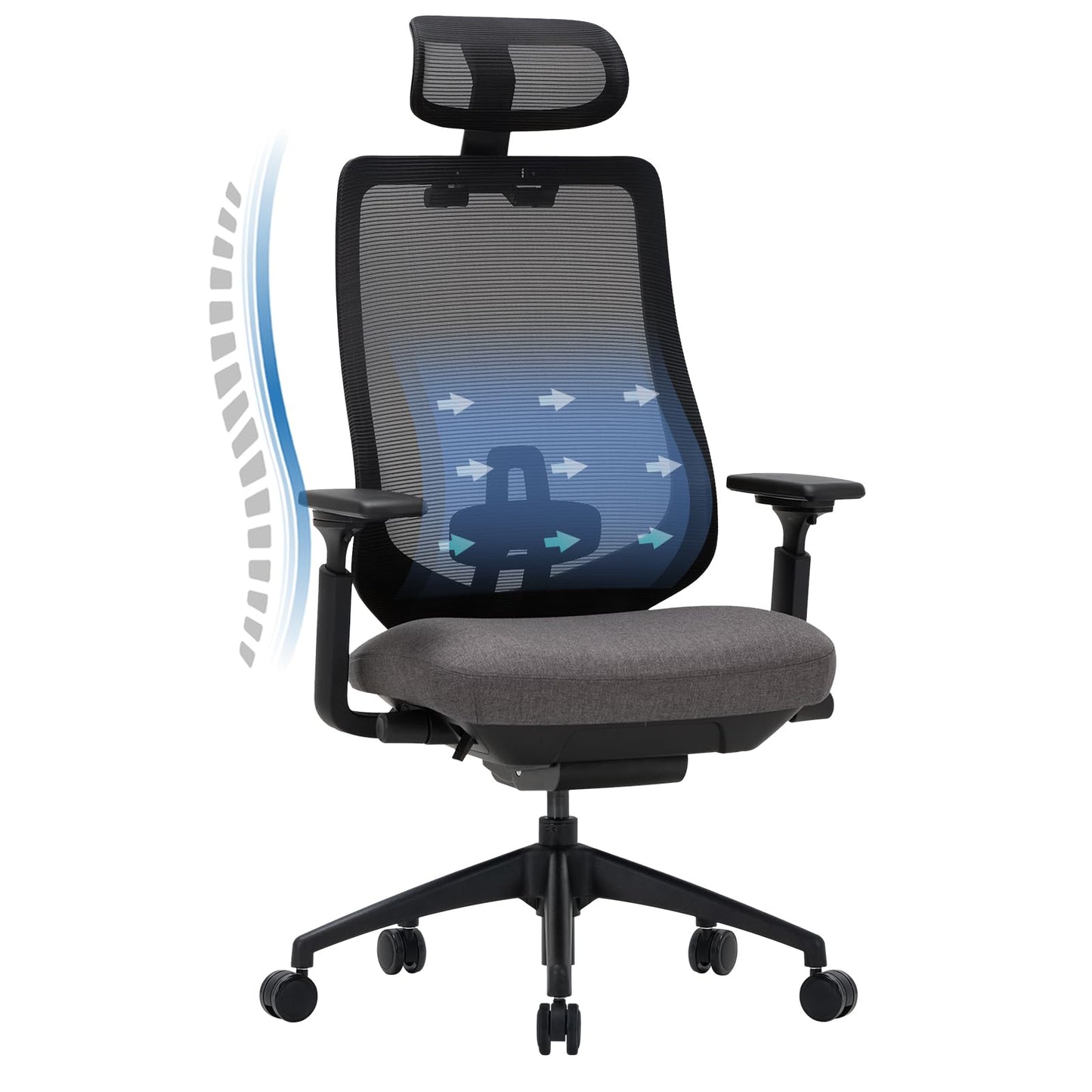 COLAMY Ergonomic Office Chair with Massage Function, Ergonomic Desk Chair with Heating Function, Executive Chair with Footrest, 360° Swivel Chair, 94-125° Adjustable Backrest, for Office, Black