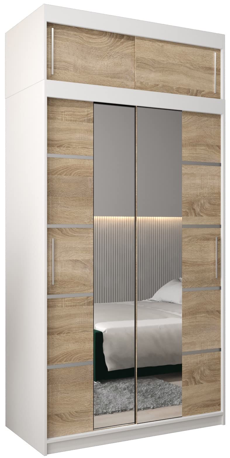 MEBLE KRYSPOL Verona 4 250 Bedroom Wardrobe Sliding Doors Cabinet with Mirror Wardrobe with Mirror Sliding Door Wardrobe Sliding Doors - 250 x 240 x 62 cm - Sonoma with Extension