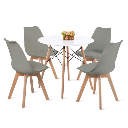 FURNITABLE Round Dining Room Table with 4 White Chairs Dining Room Set for Dining Room Kitchen Living Room