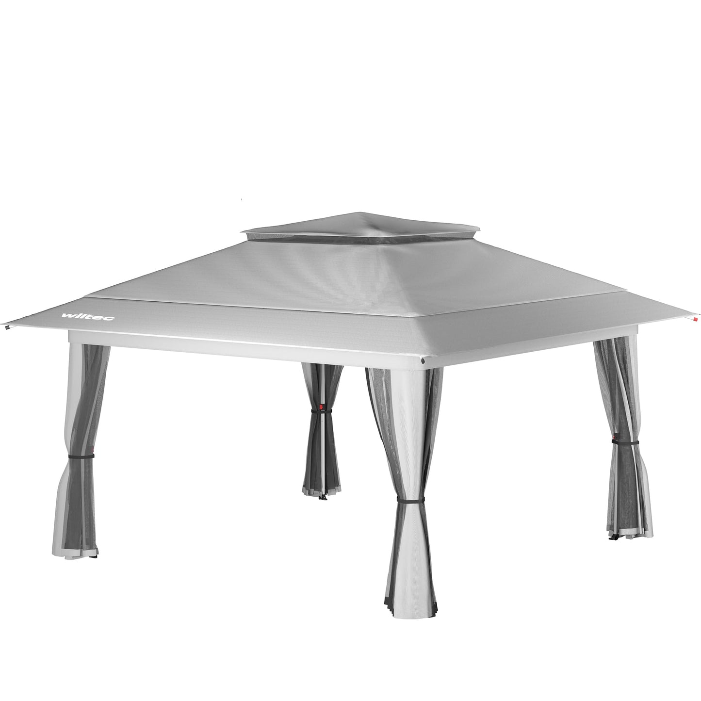 Wiltec Folding Gazebo Mosquito Net 4 x 4 m Beige Garden Gazebo with Wheels and Mosquito Net Party Tent with One Push Technology and Adjustable Legs