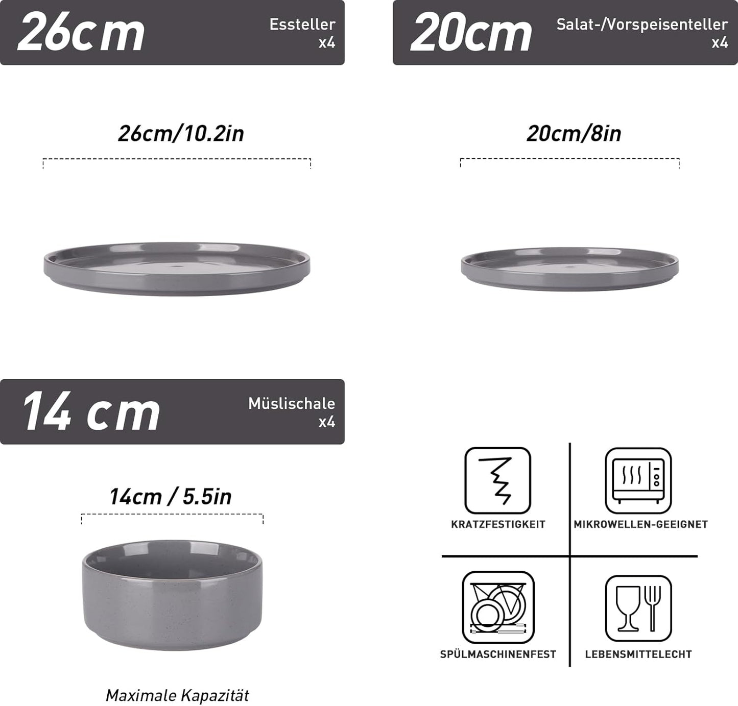 Star 18-Piece Plate Set, Crockery Set for 6 People, Stoneware Crockery Set, Anti-Scratch Dinner Service, Microwave & Dishwasher Safe, Cappuccino White
