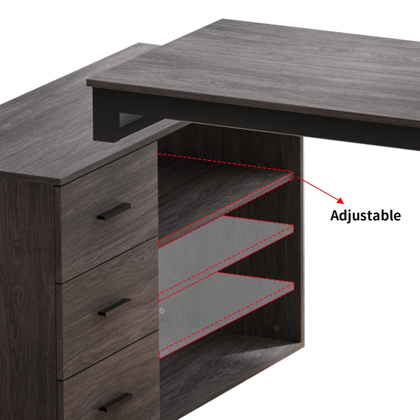 130cm Großer L Förm Schreibtisch mit 105cm Aktenschrank, Eckschreibtisch Computertisch mit 3 Schubladen & 2 Regalen, Arbeitsplatz Executive-Schreibtisch mit Lagerregal für Home Office (Schwarz)