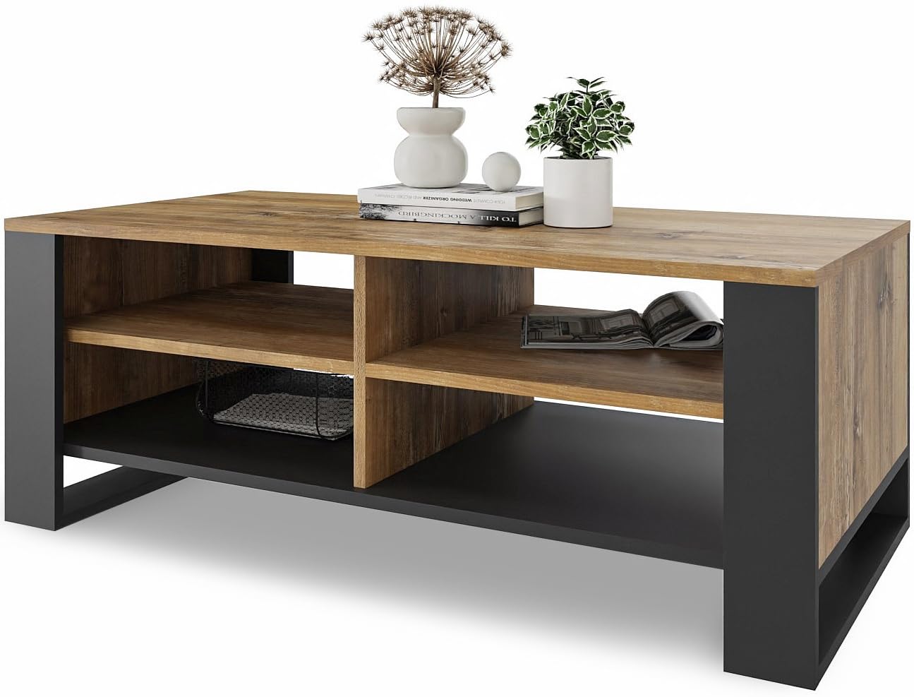 Meble Pitus Coffee Table - Living Room Table Modern - Coffee Table with Storage Space 90 x 50 x 50 cm - Table for Living Room - White