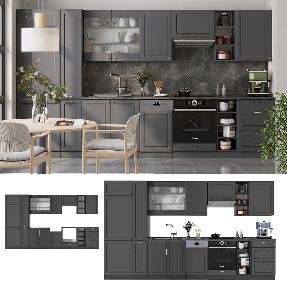 Vicco Kitchen Unit Fame-Line Goldkraft Oak / Anthracite 355 cm without Worktop