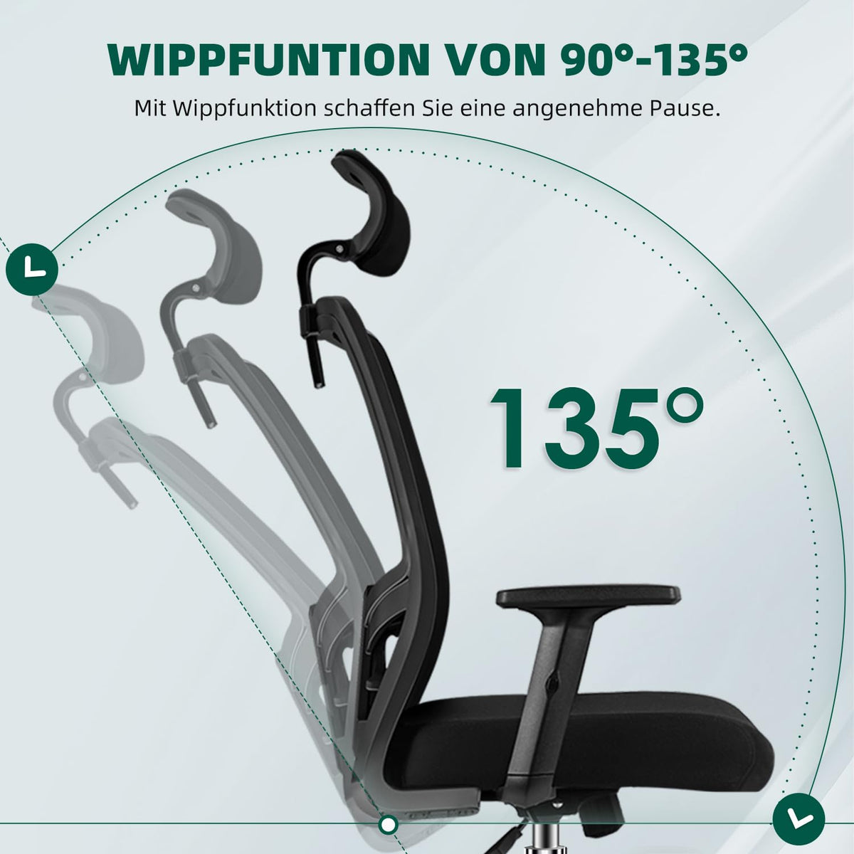 Ergonomic Office Chair with Adjustable Lumbar Support, Armrests and Headrest, Swivel Office Chair 150 kg, Desk Chair, Executive Chair, Rocker Function up to 135°
