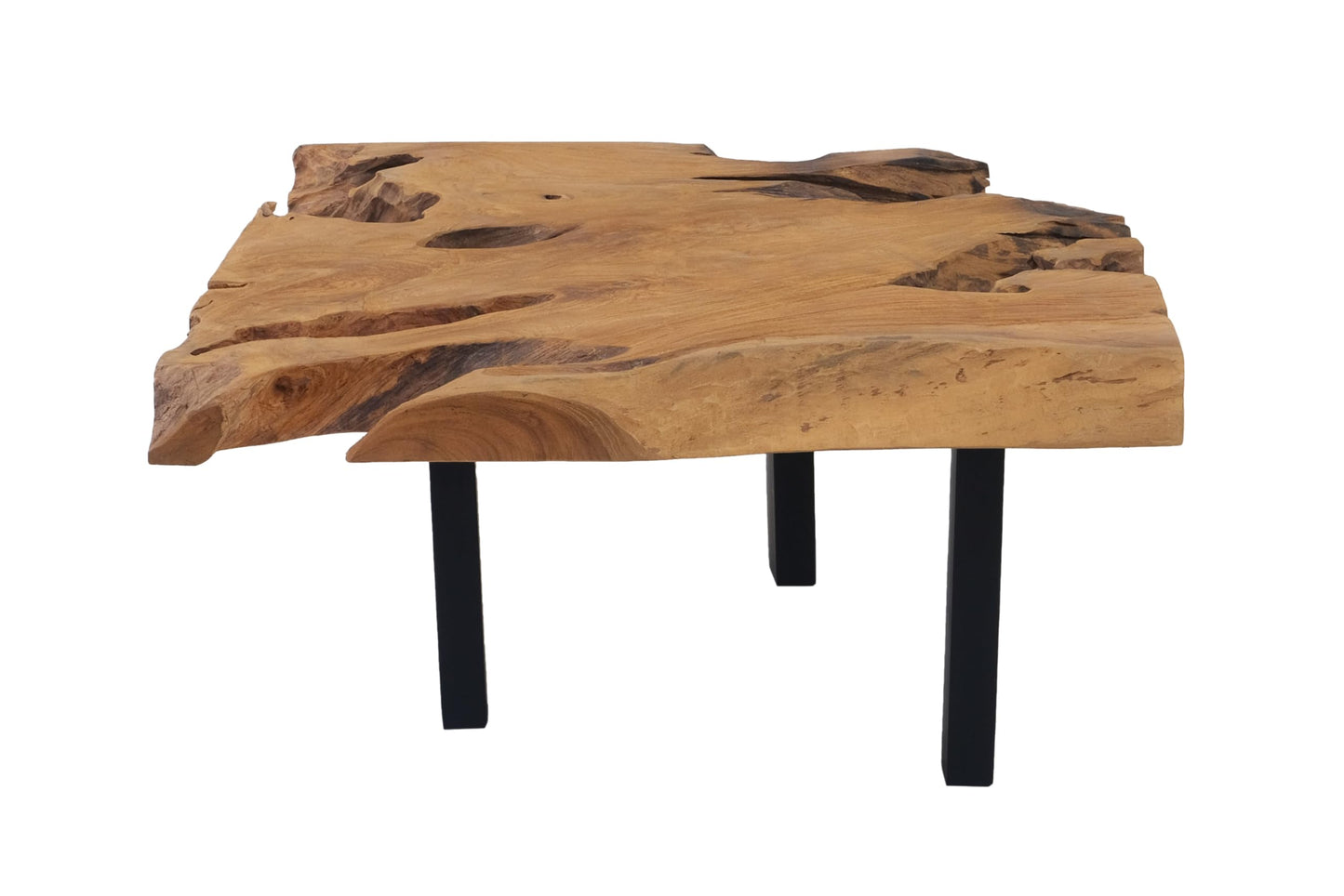 SAM Ibiza Coffee Table, Side Table Made of Root Wood, Solid Teak Wood + Natural, Sofa Table with Metal Legs, Black, 110 x 60 x 40 cm