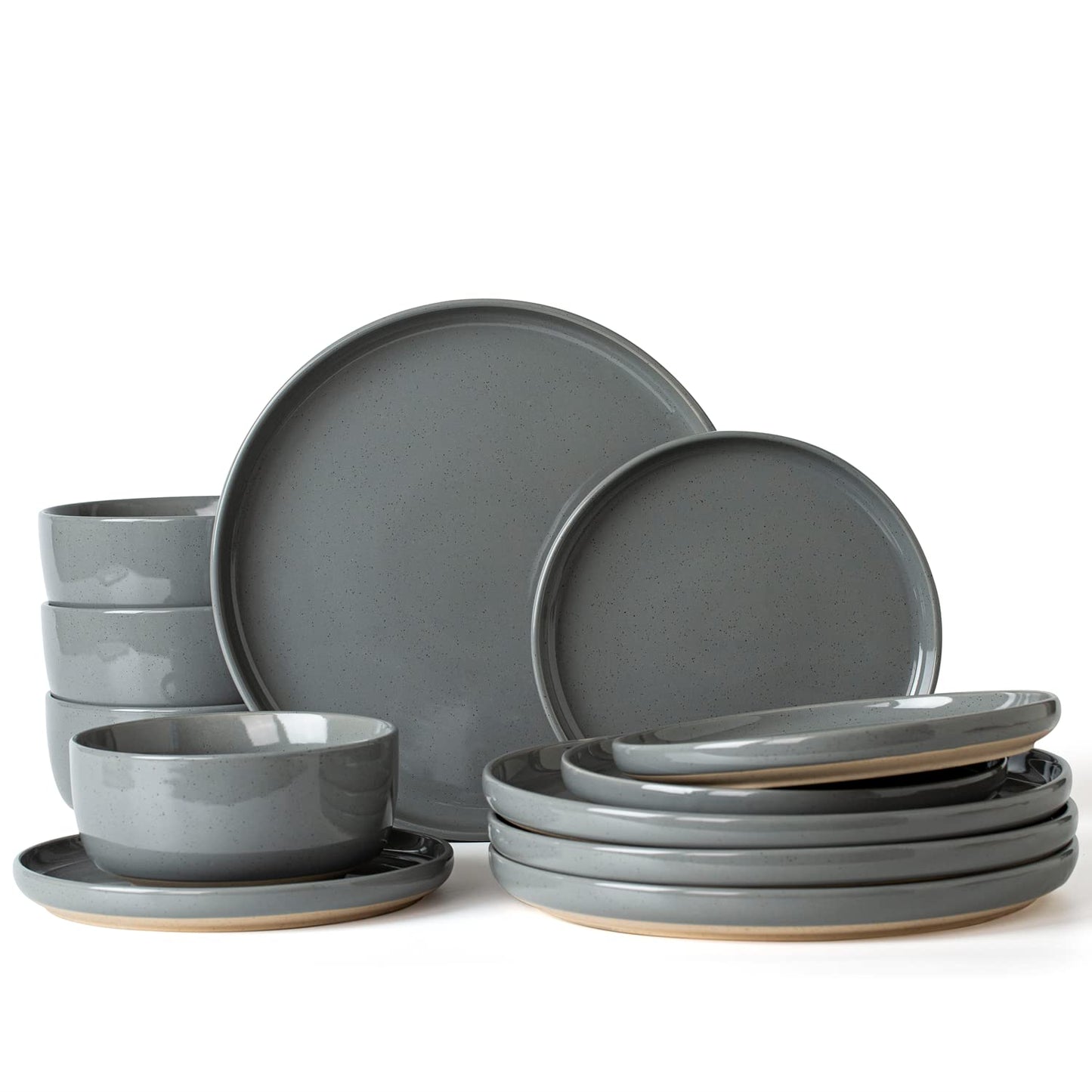 Starlight Crockery Set, 18-Piece Plate Set, Crockery Set for 6 People, Ribbed Textured Tableware, Microwave & Dishwasher Safe, Anti-Scratch, Reactive Glaze, Matt Black Grey