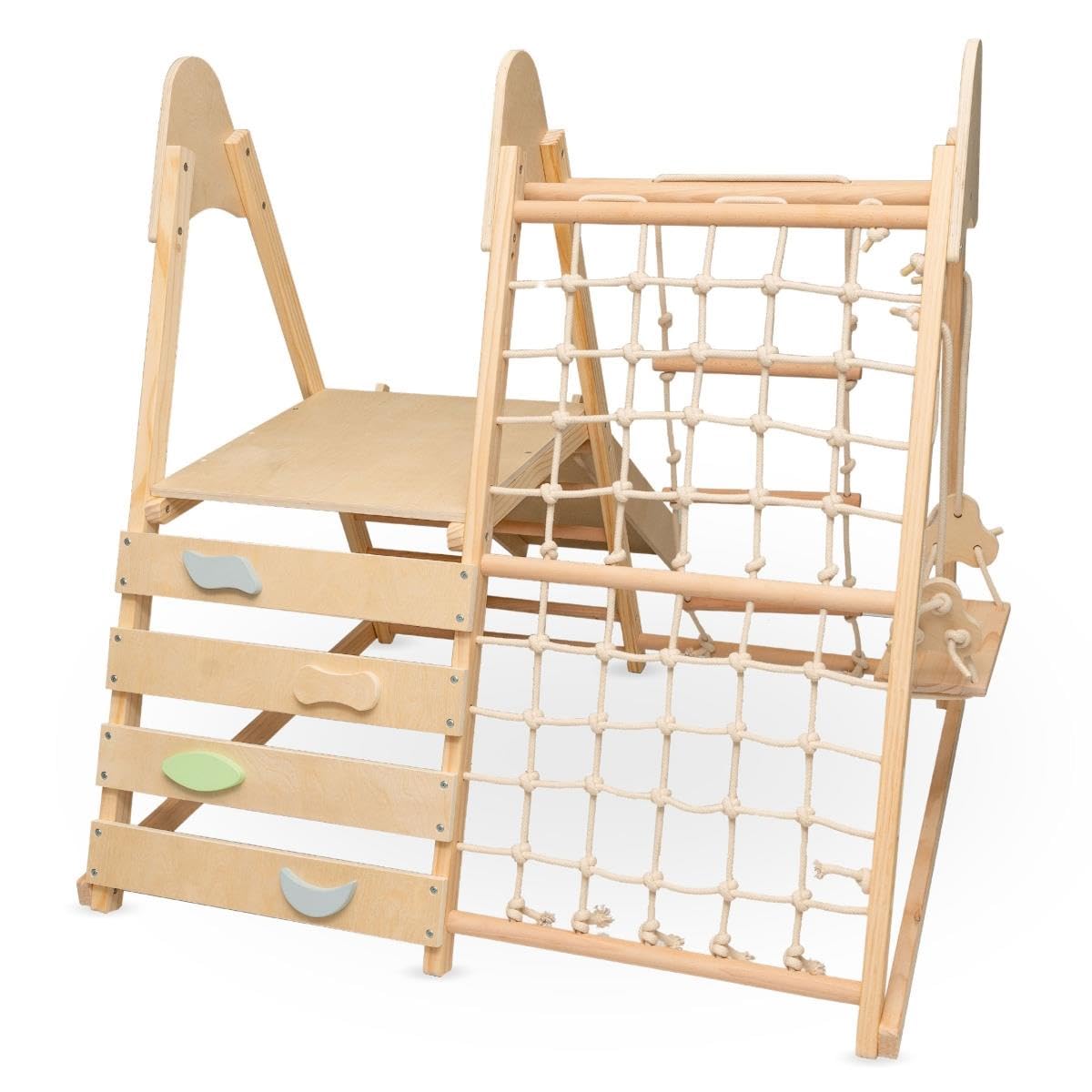 Mamabrum Wooden Pet Playground XL 5-in-1, Slide, Swing, Climbing Wall, Net and Ladder for Active Toddlers, Sturdy, for Active Homepage, Support Baby Development
