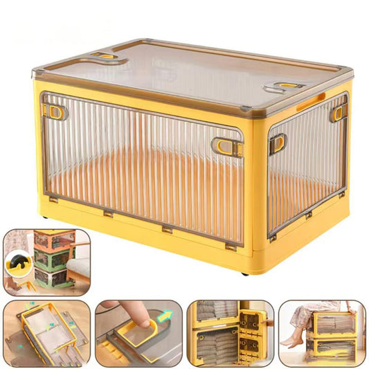 Akis Home Storage Box with Lid, 56 L Boxes, Storage Boxes, Plastic Box, Stacking Boxes, Storage Boxes with Wheels, Large (Orange)