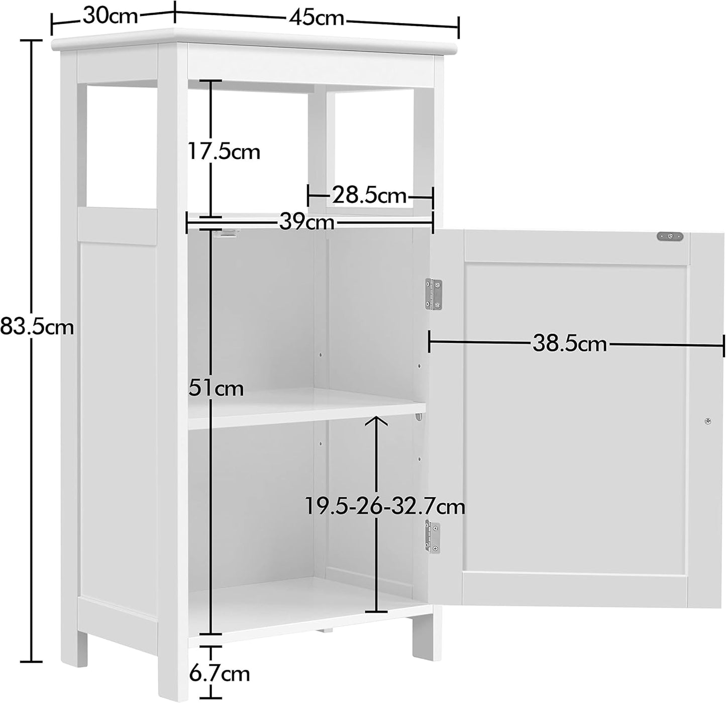 Yaheetech 4-Tier Bathroom Cabinet, Floor Cabinet with Single Door & Adjustable Shelf, Standing Cabinet for Bathroom/Living Room/Kitchen/Hallway/Small Rooms, White