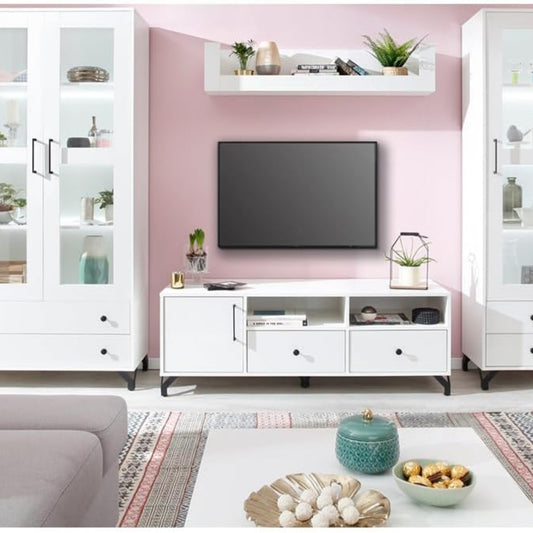 Wall Unit TV Wall Media Wall White Gloss with Lighting Display Cabinet Lowboard Wall Shelf Display Cabinet Coffee Table