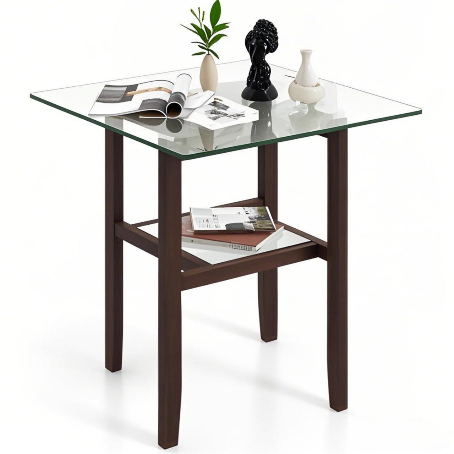LIFEZEAL Glass Coffee Table, Stylish Living Room Table, Solid Wood with 2 Levels, Modern Sofa Table for Living Room, Bedroom, 107 x 60 x 42 cm