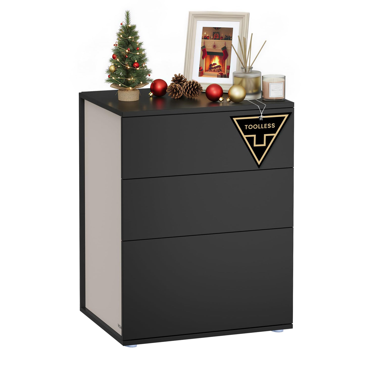 VASAGLE Bedside Table Set of 2, Toolless Technology, Super Fast Tool-Free Assembly, Side Table 3 Drawers, Bedside Cabinet, Bedroom, Living Room, Ink Black/Cappuccino Beige LET779B01