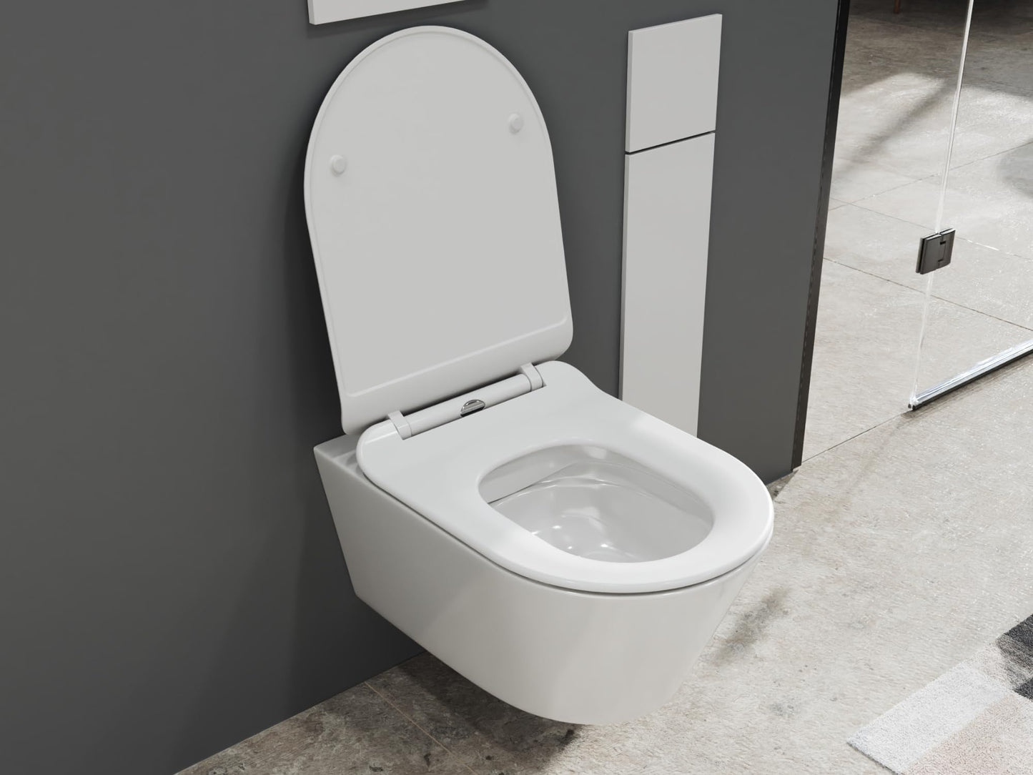SSWW | Spülrandlose Toilette mit Softclose Toilettendeckel, Hänge-WC aus Keramik, Wand-WC, Tiefspüler | 54 cm lang