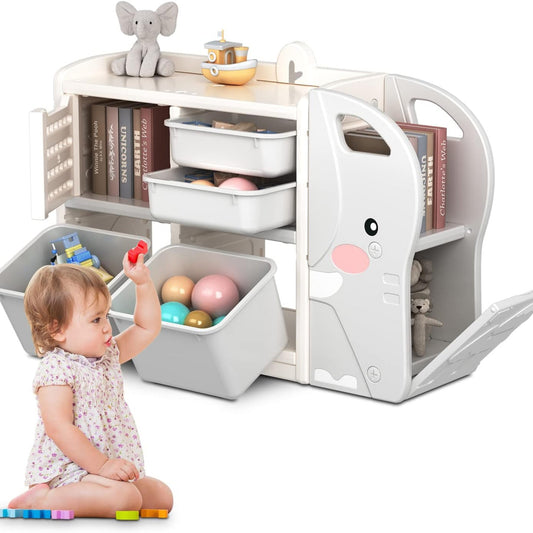 Dripex Children's Shelf, Toy Shelf with 2 Storage Boxes, Bookcase, 101 x 31 x 64.5 cm, Toy Storage Shelf, Children's Room Shelf for Boys, Girls