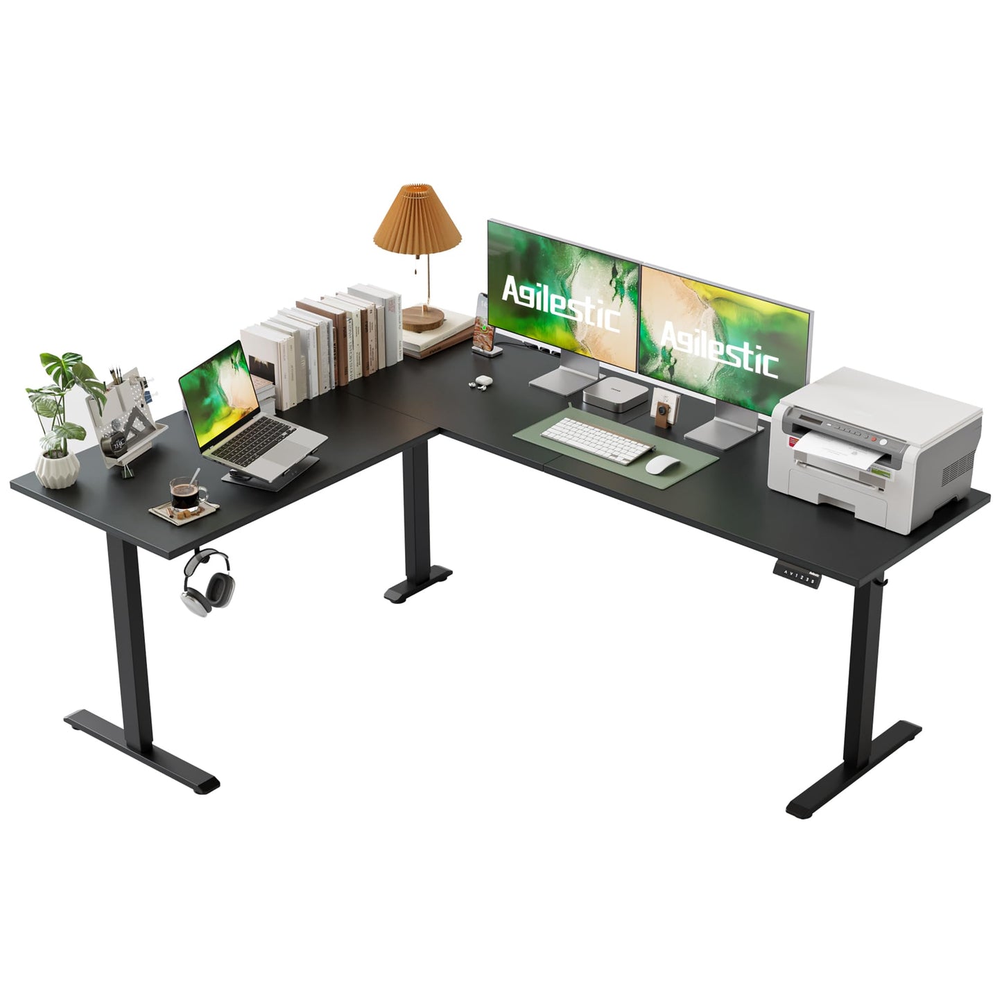 Agilestic L-Shaped Height-Adjustable Desk, 160 x 140 cm Desk, Height Adjustable, Electric, Corner Desk, Ergonomic Standing Seat Table, Computer Desk, White