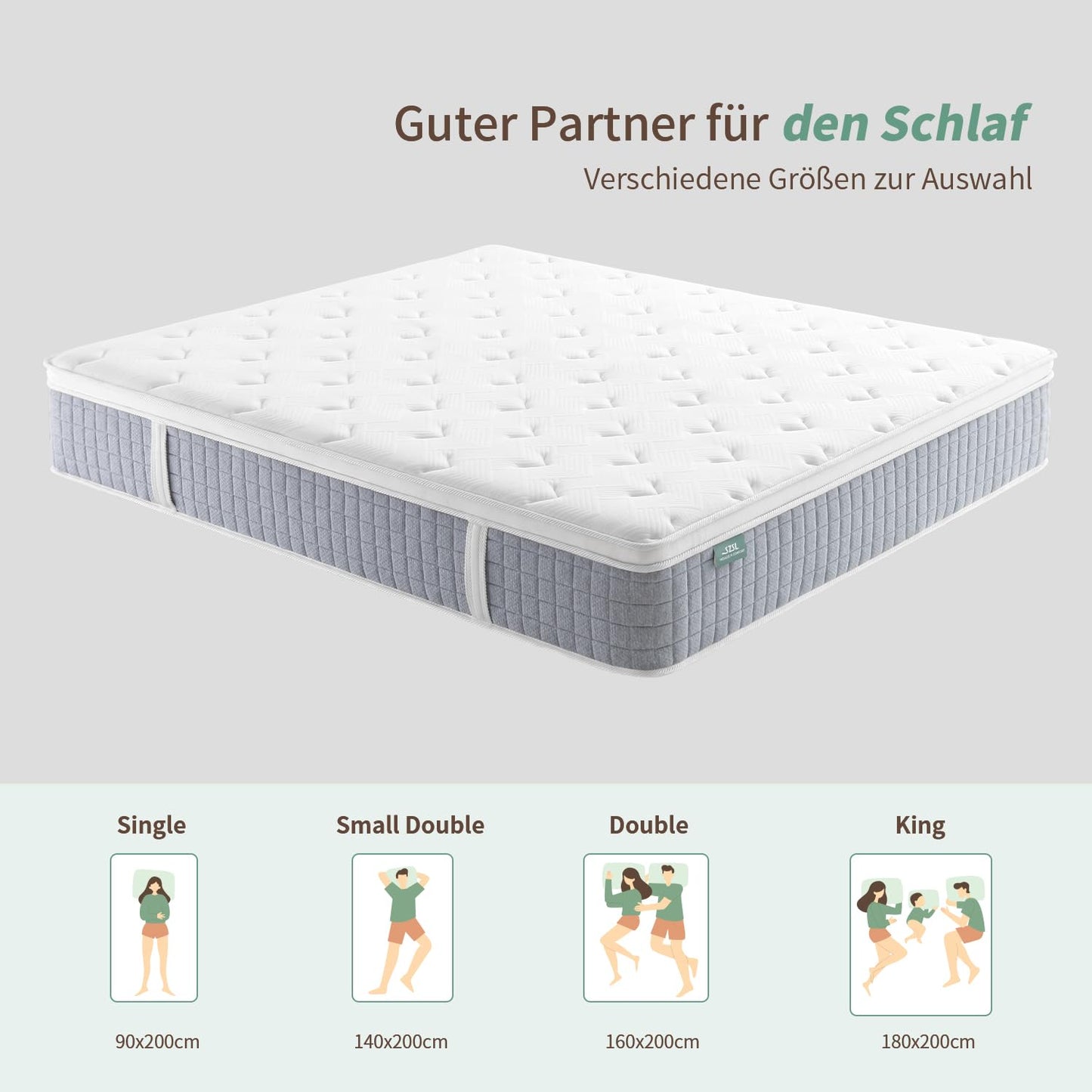 Mattress 140 x 200 x 26 cm 7-Zone H4 H3 Spring Mattress with Oeko-Tex Certified Orthopaedic Pocket Spring Mattress with Foam 100 Nights Trial Sleep