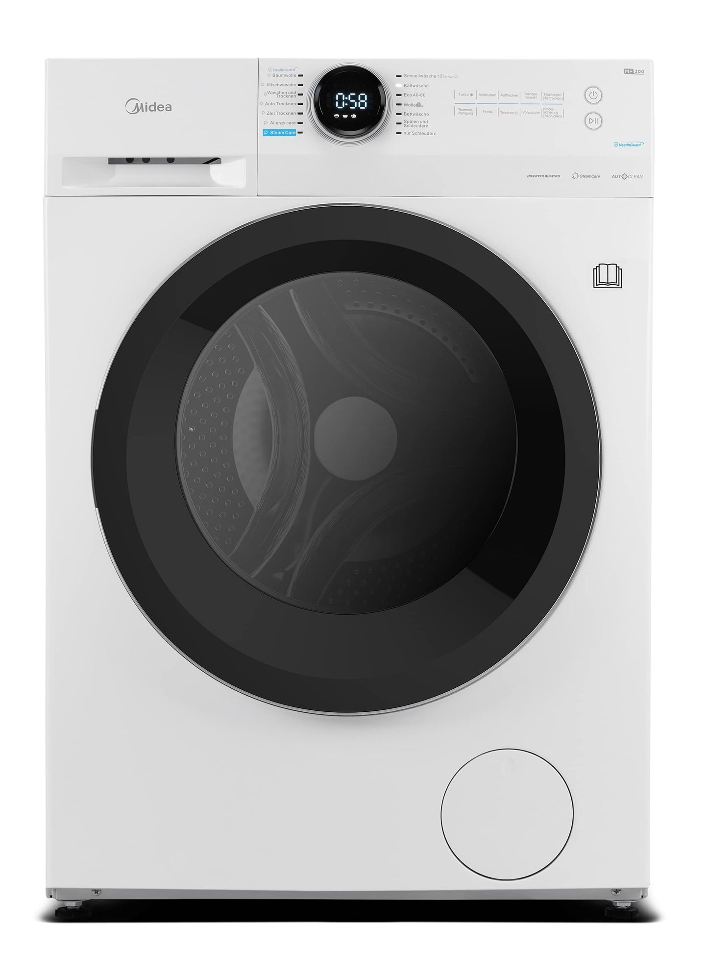 Midea MF200D86WB-14EAS Washer Dryer 8/6 kg Wash/Dry, Inverter Mortor, Refresh, 60 Min. Washing and Drying, Steam Care, Turbo Wash, 48 cm Deep, App Control, AquaStop