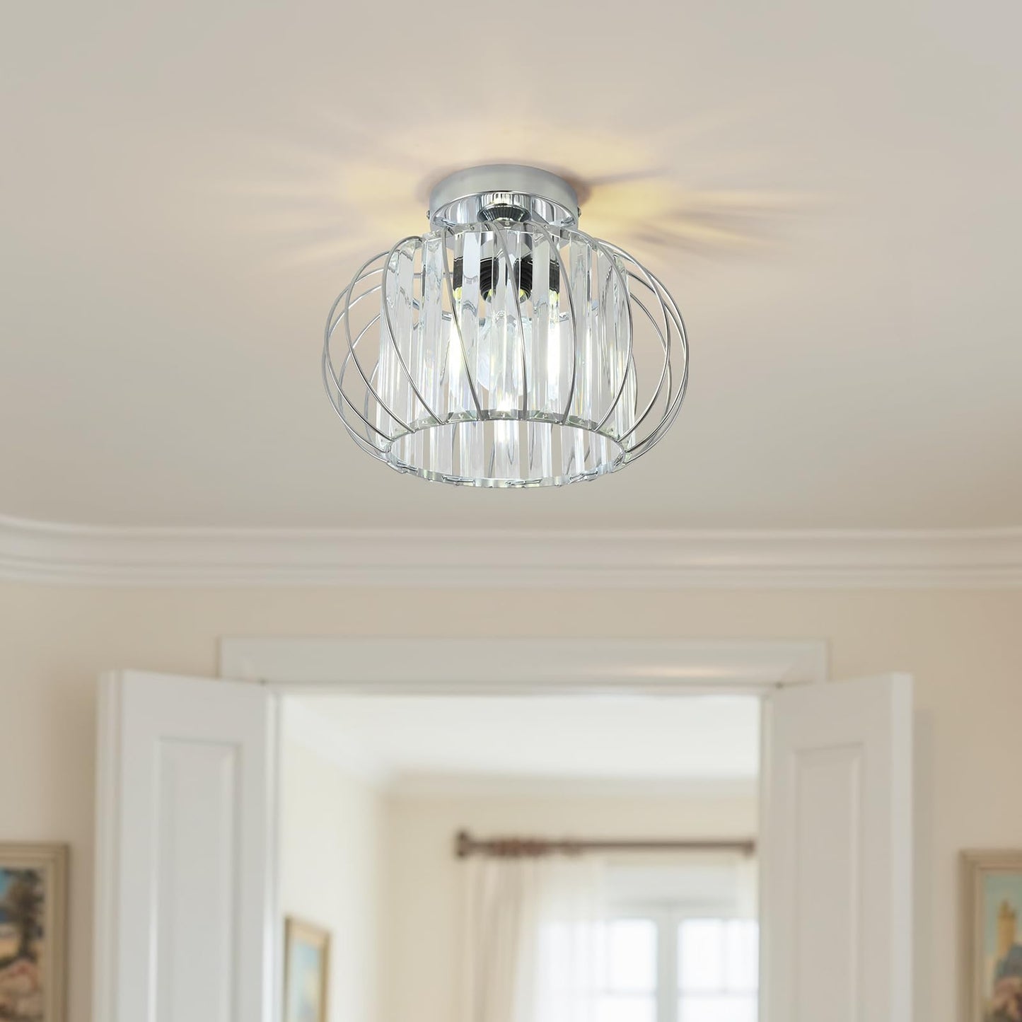 ANWIO Kristall Deckenleuchhte Kronleuchter, Wohnzimmer Lampe, Deckenleuchte E27 für Flur Balkon Küche Schlafzimmer Dekorative, Schwarz, Φ28CM