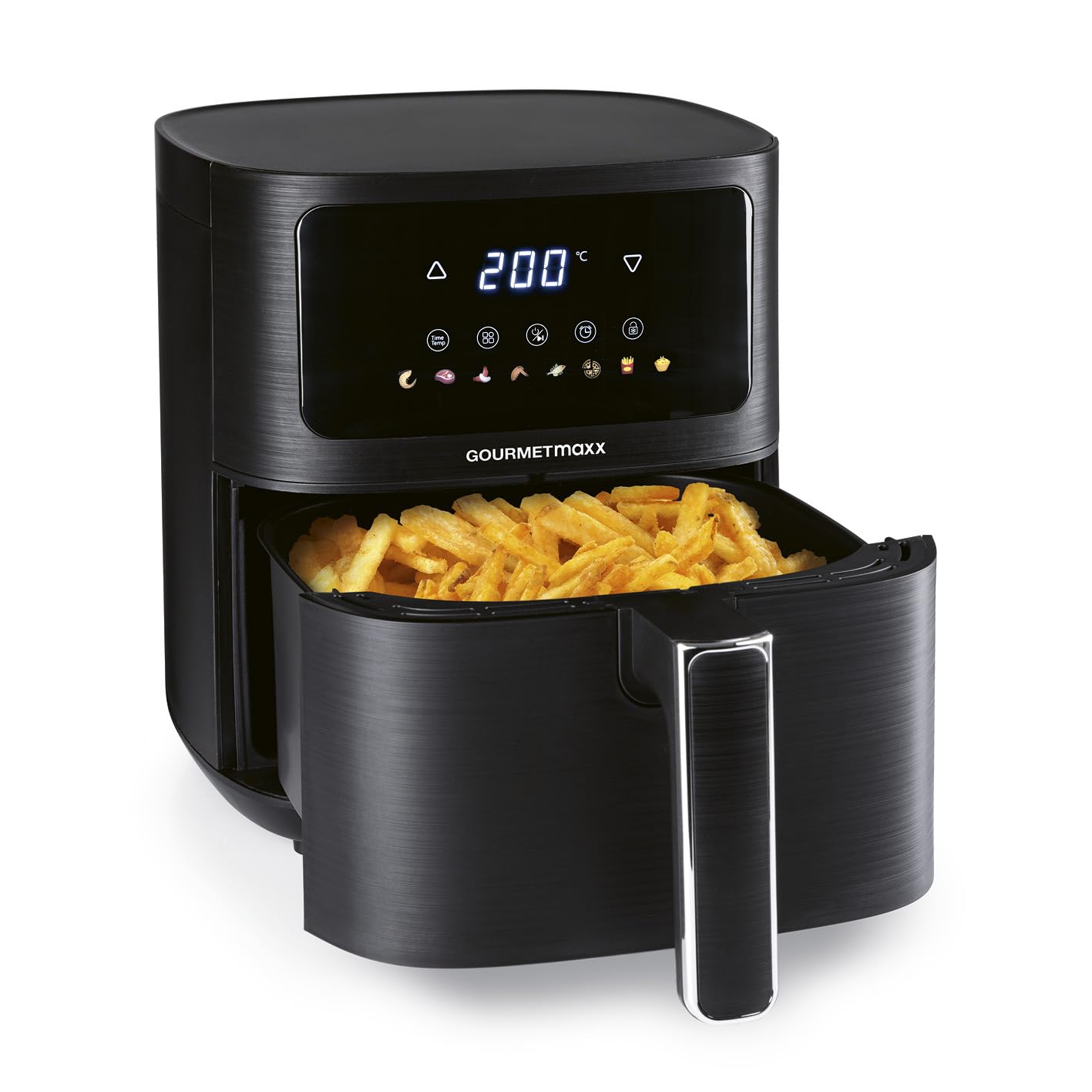 GOURMETmaxx Digitale Heißluftfritteuse 12 L, XXL-Edelstahl-Ofen | Airfryer + Timer, Touchdisplay, Drehspieß | fettarm, energiesparend frittieren | 10 Programme inkl. Pizza | 1800 W