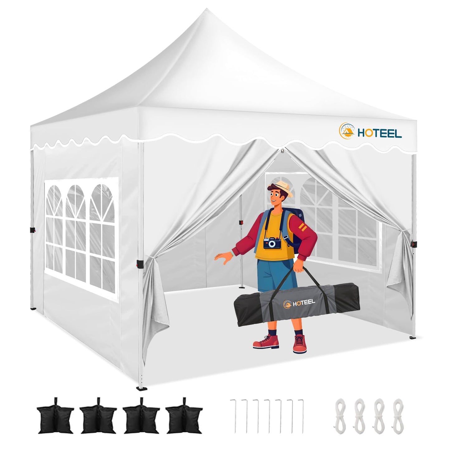 HOTEEL Gazebo 3 x 6 Waterproof Stable with 6 Removable Side Walls, Wave Hem Roof Party Tent 3 x 6 with Wheel Bag and 4 Sand Bags, Folding Gazebo 3 x 6 Parasol for Wedding Market (Grey)