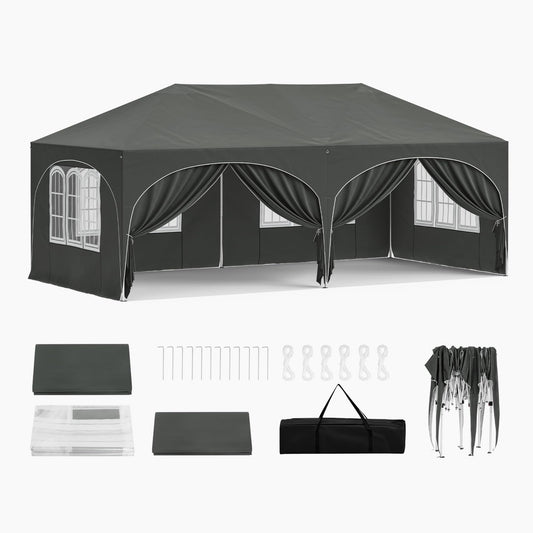 WOLTU Gazebo, Folding Gazebo, 3 x 6 m, with 6 Side Walls, Party Tent, Water-Repellent, UV Protection 50+, Height-Adjustable Garden Gazebo, with Carry Bag, for Outdoor Garden, Camping, Grey