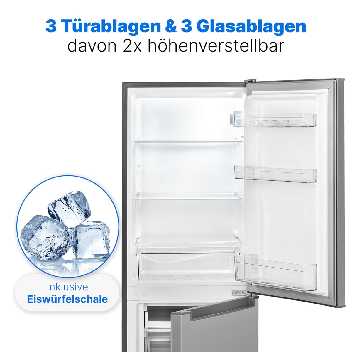 Bomann® Fridge with Freezer 143 cm High, Cool Freezer Combination 173 L with 3 Shelves and 3 Drawers, Door Hinge Changeable, Quiet Fridge Freezer Combination 40 dB, Refrigerator, KG 7331 inox