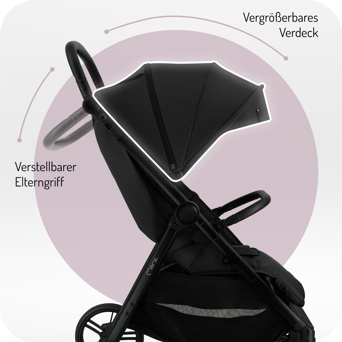 MoMi CLARA Children's Pushchair from 6 Months of Life, Up to 22 kg Body Weight, 5 Point Safety Belt, Footmuff, Drink Holder, Shopping Basket, Changing Bag, Insect and Rain Protection