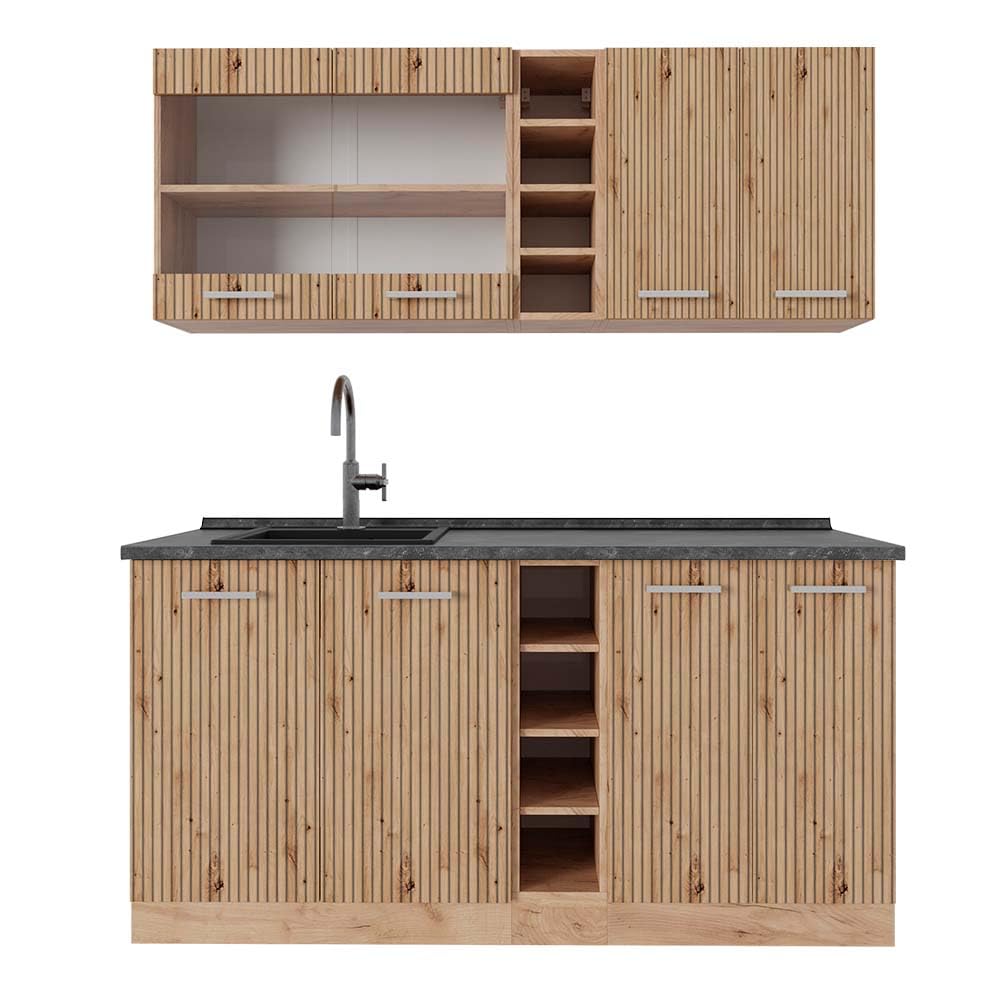 Vicco Single Kitchen R-Line Anthracite High Gloss / Goldkraft Oak 160 cm without Worktop