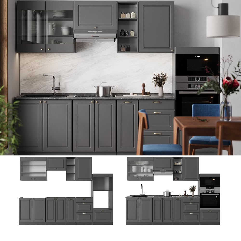 Vicco Kitchen Unit Fame-Line Goldkraft Oak / Anthracite 280 cm without Worktop