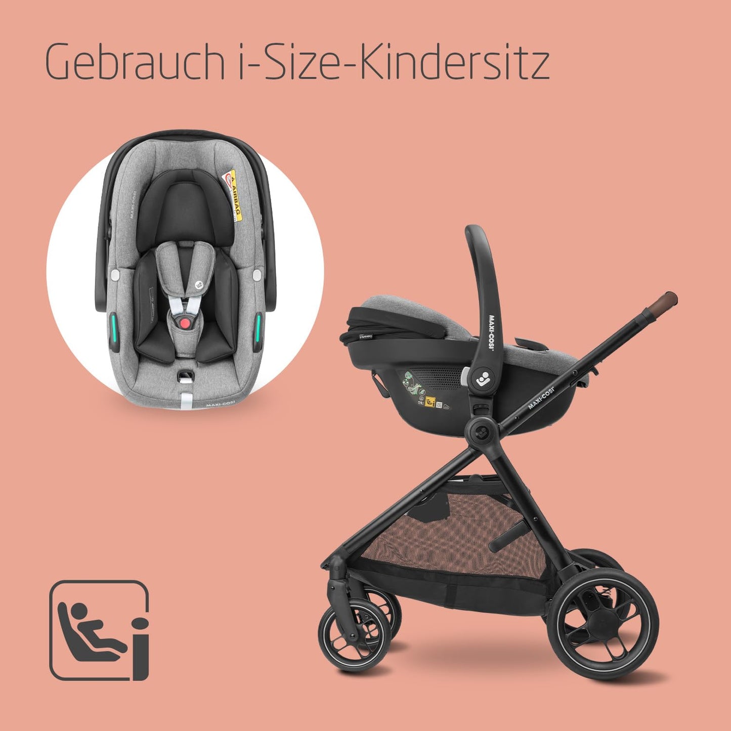 Maxi-Cosi Zelia S Trio Pushchair 3-in-1 Complete Set, 0-4 Years, up to 22 kg, Foldable, Compact, Adjustable Baby Pram, with CabrioFix S i-Size Baby Seat, Accessories, Changing Bag, Dark Grey