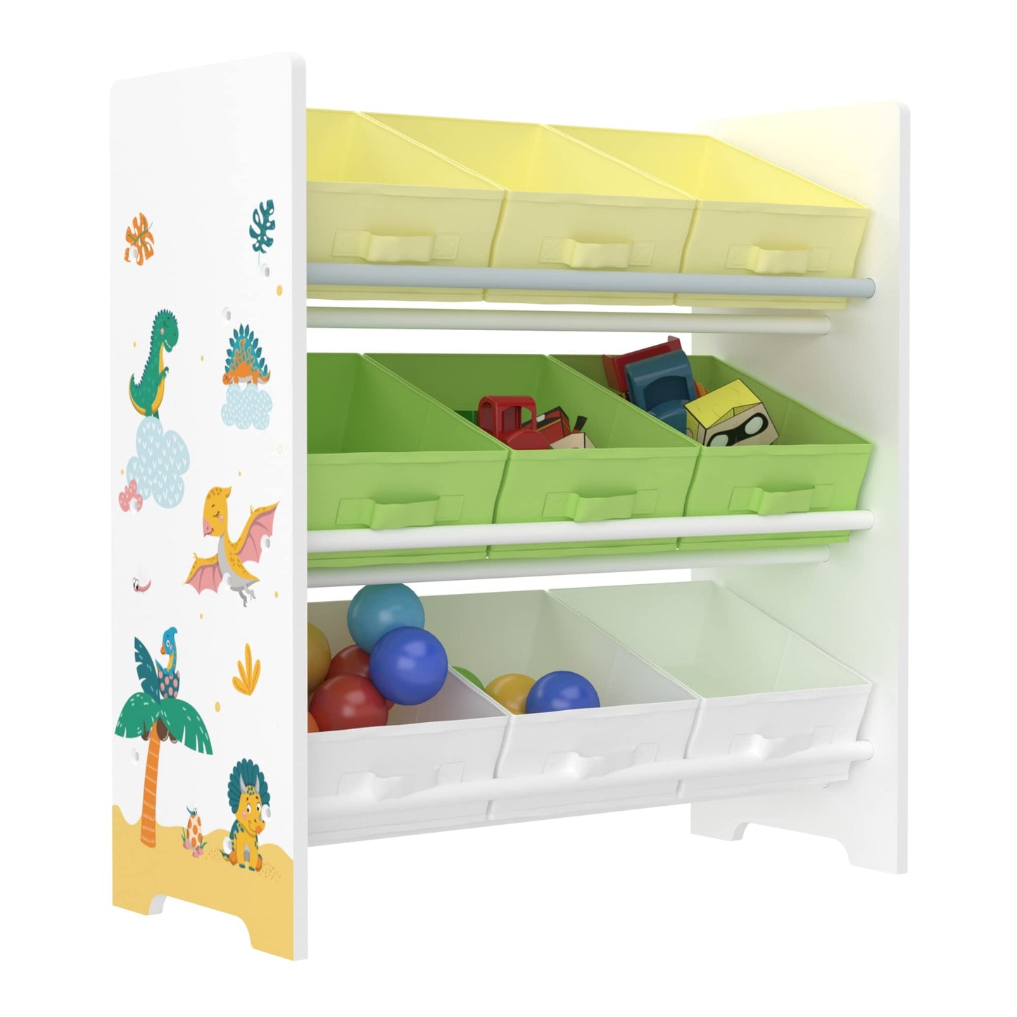 [en.casa] Boiro Children's Shelf, 60 x 62 x 30 cm, Standing with 9 Folding Boxes, Toy Storage Shelf, Ocean Motif