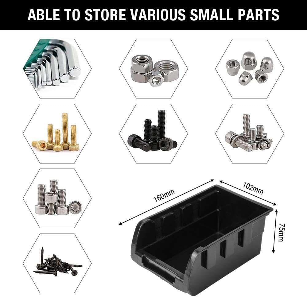 ESTEXO Stacking Boxes, Wall Shelf, 66 Pieces, Tool Storage, Workshop Shelf, Perforated Wall
