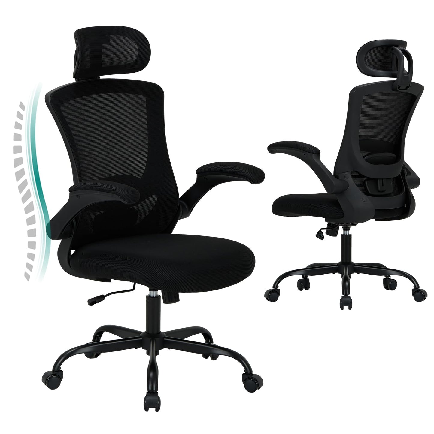 COLAMY Ergonomic Office Chair with Massage Function, Ergonomic Desk Chair with Heating Function, Executive Chair with Footrest, 360° Swivel Chair, 94-125° Adjustable Backrest, for Office, Black
