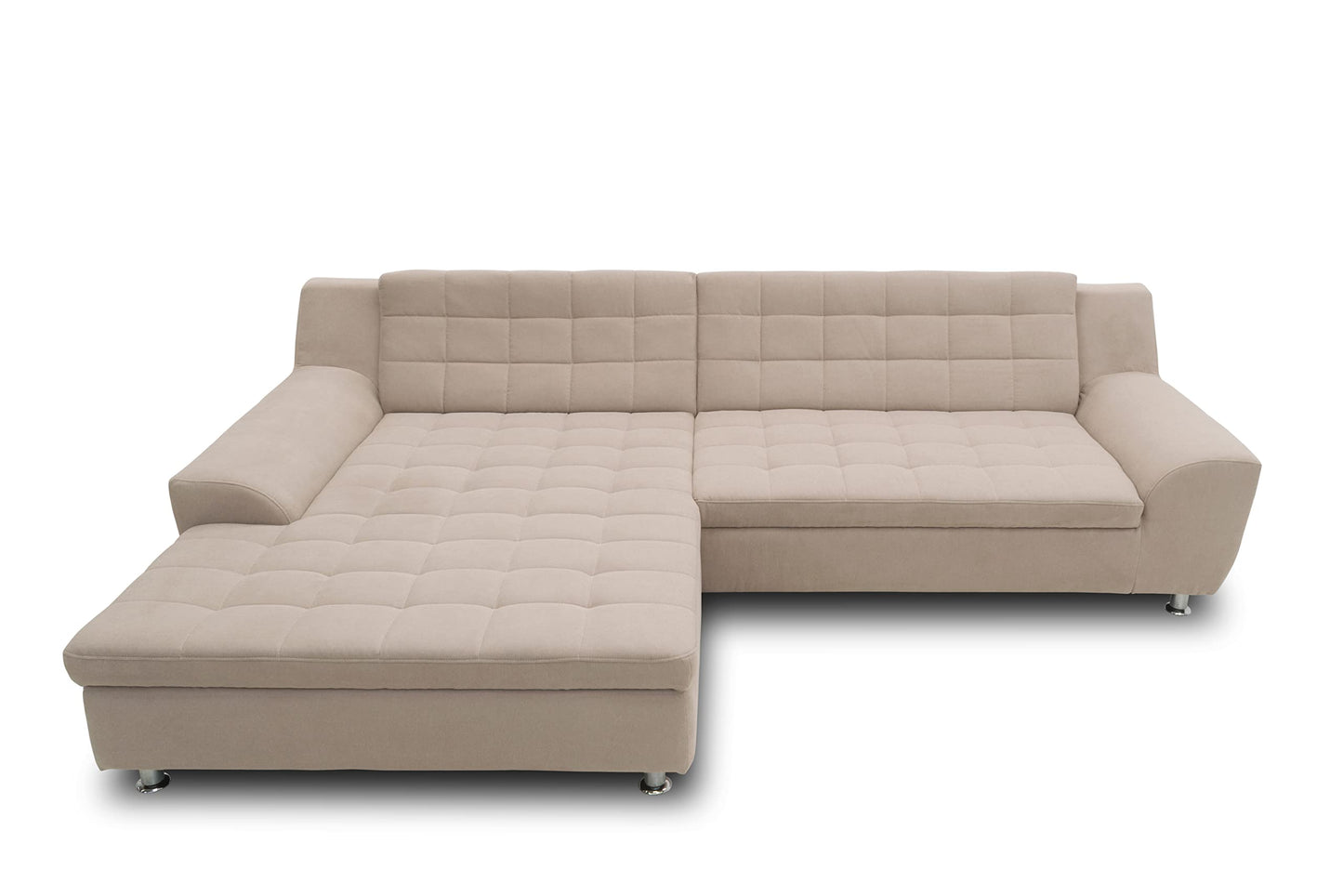 DOMO. collection Merida Corner Sofa, Sofa with Sleep Function in L-Shape, Corner Couch with Bed Box, Sofa Bed 304 x 200 x 84 cm (W x D x H), Beige