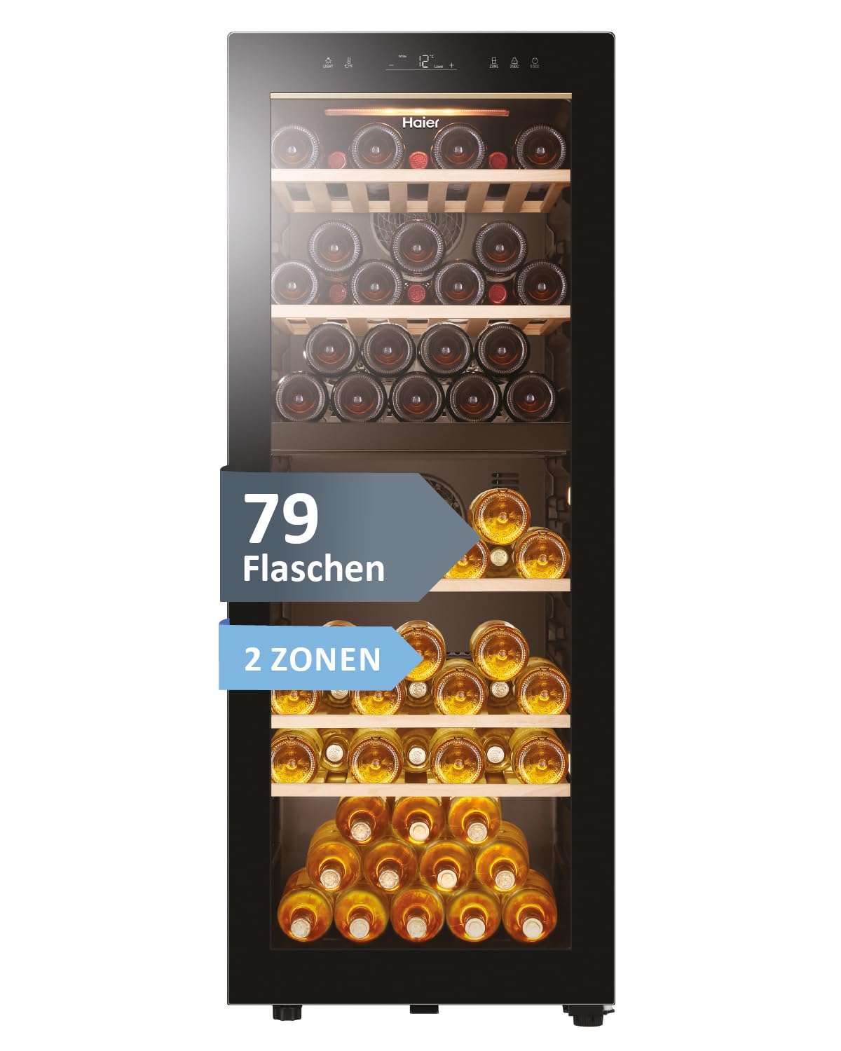 Haier Wine Fridge 50 Series 3 HWS34GGH1 I Wine Climate Cabinet for 34 Bottles I Modern Wine Fridge with UV Glass Door & 5 Wooden Shelves I Wine Cooler with Wi-Fi & Touch Display I Low Vibration