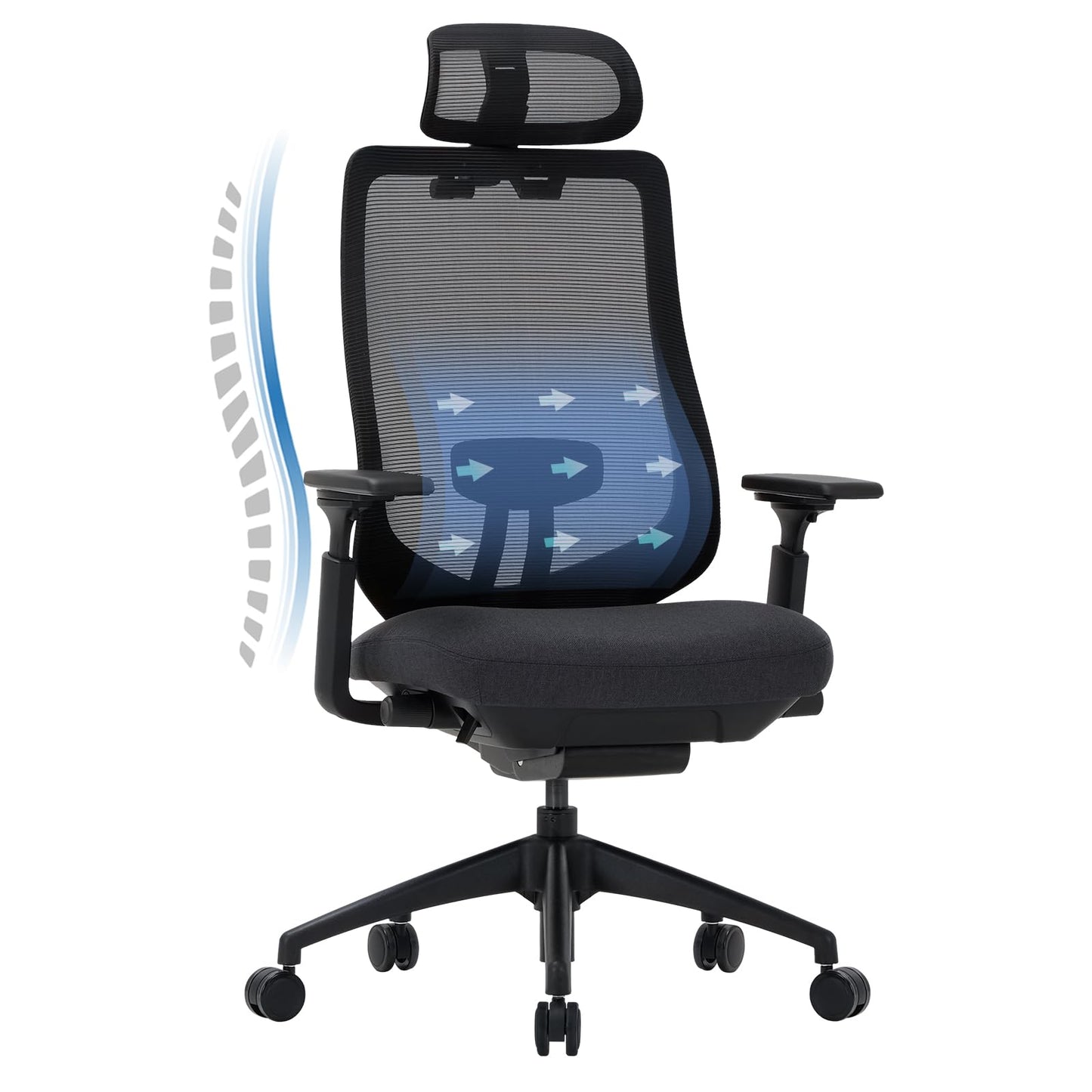 COLAMY Ergonomic Office Chair with Massage Function, Ergonomic Desk Chair with Heating Function, Executive Chair with Footrest, 360° Swivel Chair, 94-125° Adjustable Backrest, for Office, Black