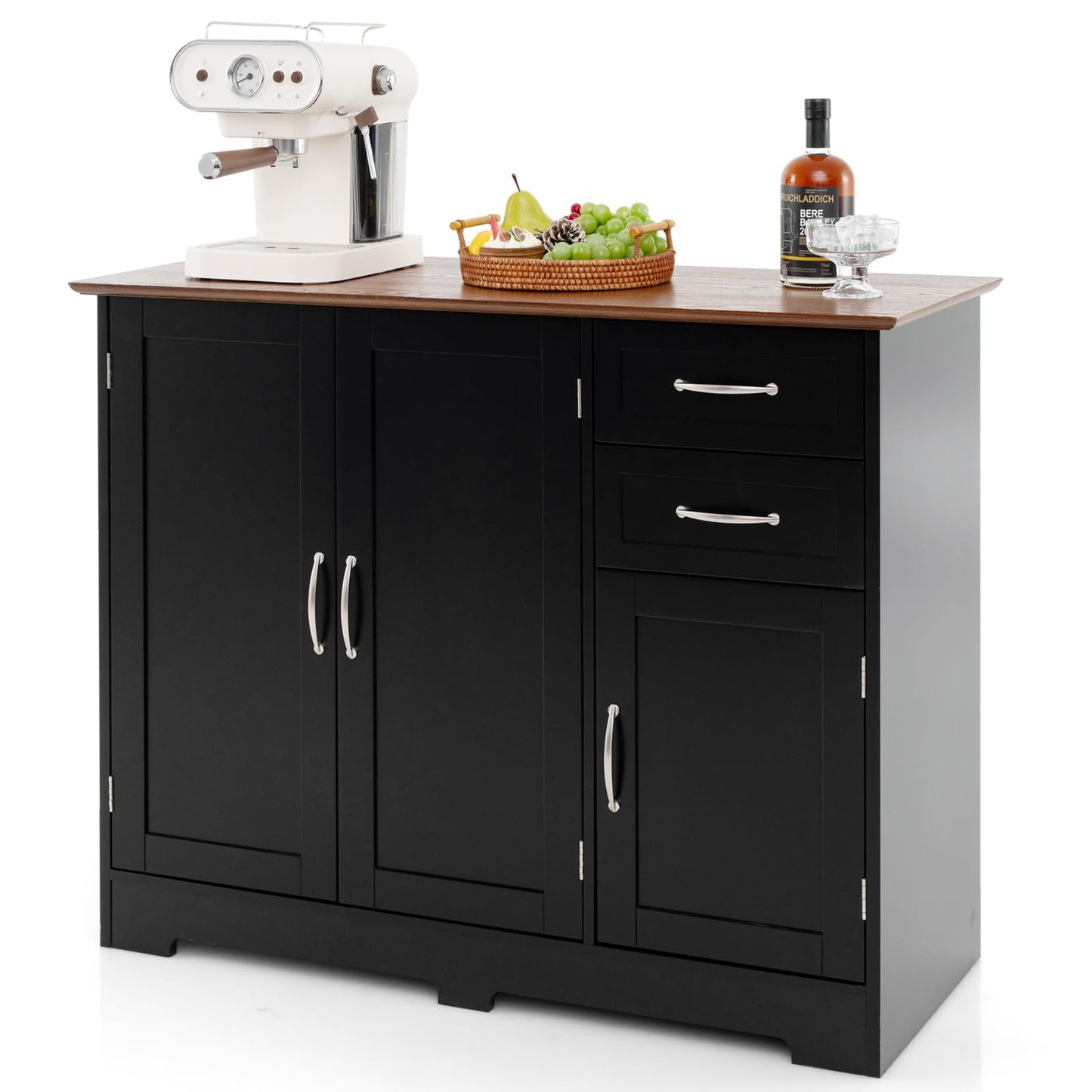 COSTWAY Sideboard, Kitchen Cabinet with Worktop 100 x 40 cm, Buffet Cabinet with Doors & Drawers & Adjustable Shelves, Kitchen Island for Kitchen, Dining Room (Black)