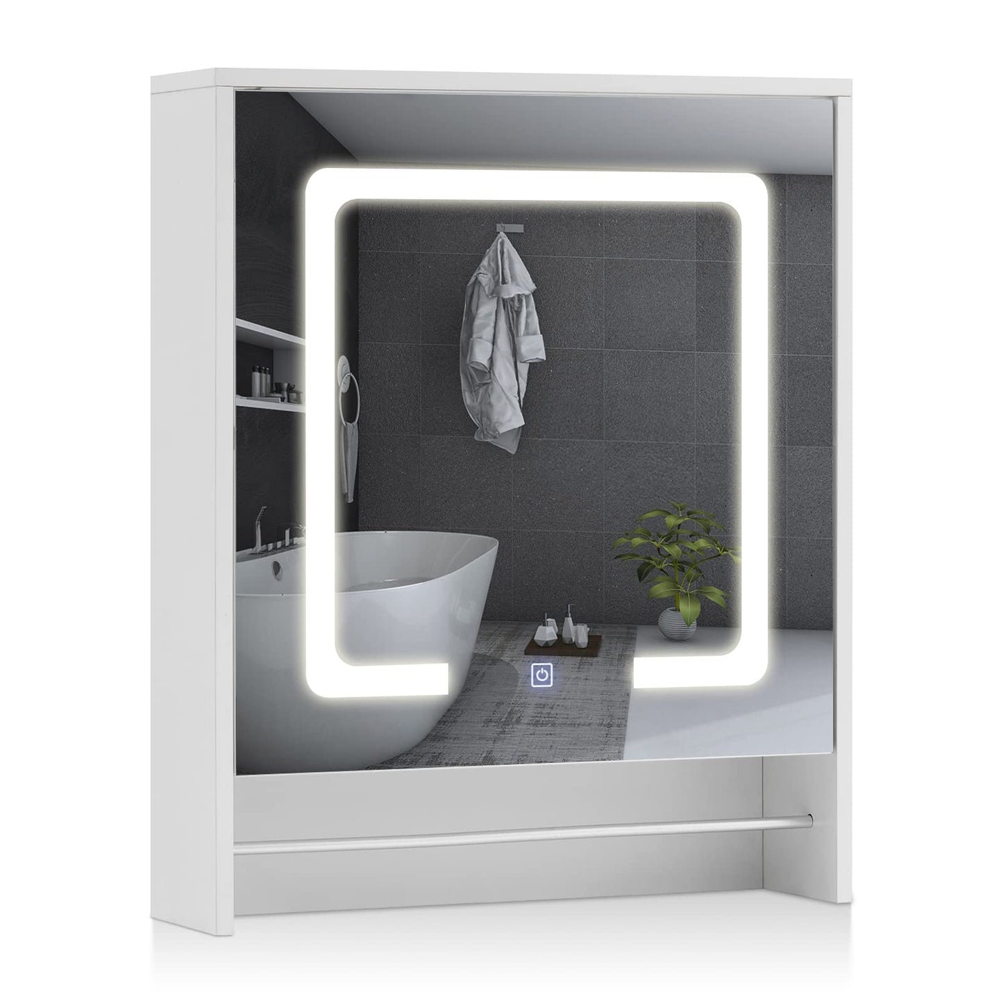TUKAILAI Mirror Cabinet with LED Lighting, 6 Open Shelves and Adjustable Shelves, Bathroom Mirror with Touch Switch, Bathroom Mirror, Light Mirror, Wall Mirror, Bathroom Cabinet for Bathroom