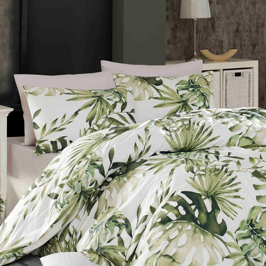 Traumschlaf Renforcé Botanic Bed Linen, Skin-friendly, Breathable and Easy Care, with Zip, All-Year Bed Linen in Tropical Leaf Design, 135 x 200 cm + Pillowcase 80 x 80 cm