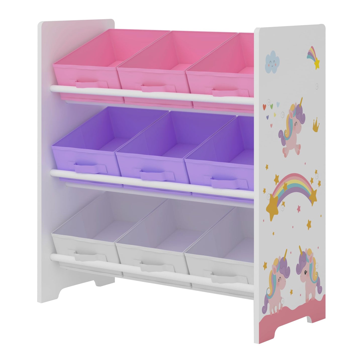 [en.casa] Boiro Children's Shelf, 60 x 62 x 30 cm, Standing with 9 Folding Boxes, Toy Storage Shelf, Ocean Motif