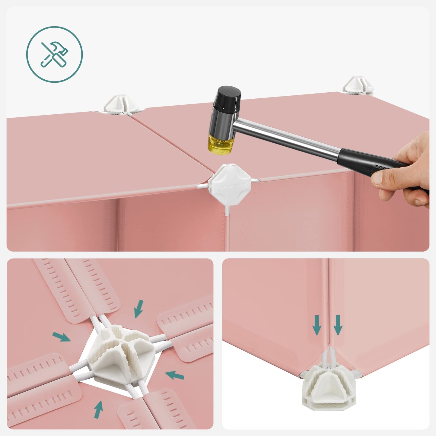 SONGMICS 16 Cube Shelving System, Storage Cabinet for Kids, Wardrobe with Doors, Plastic Shoe Rack, Boltless Shelf, Multipurpose, Shoes, Toy, 123 x 31 x 123 cm, White LPC906W01