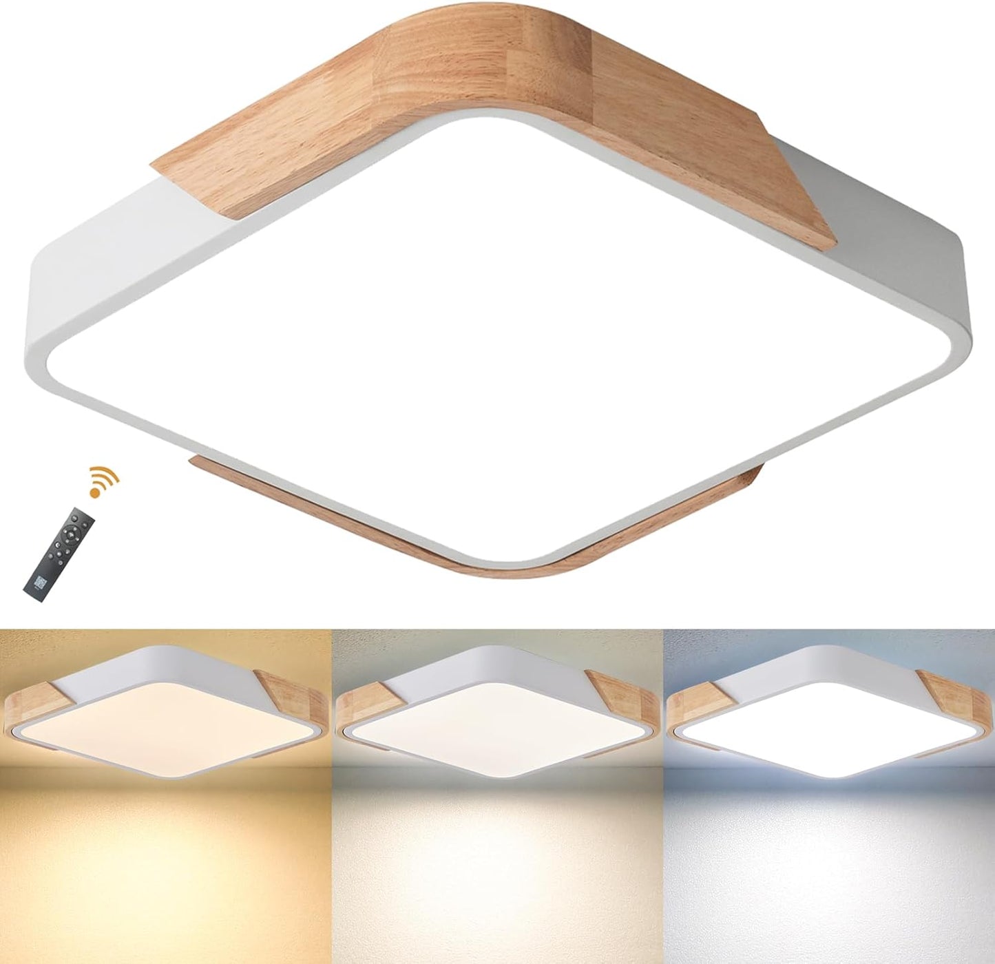 LED Wooden Ceiling Lights, Thin Flat Modern Flush-Mounted Light, Ceiling Lighting Lamps for Dining Room, Hallway, Living Room, Kitchen, Bedroom, 30 cm x 30 cm, 24 W, Warm White, 3000 K